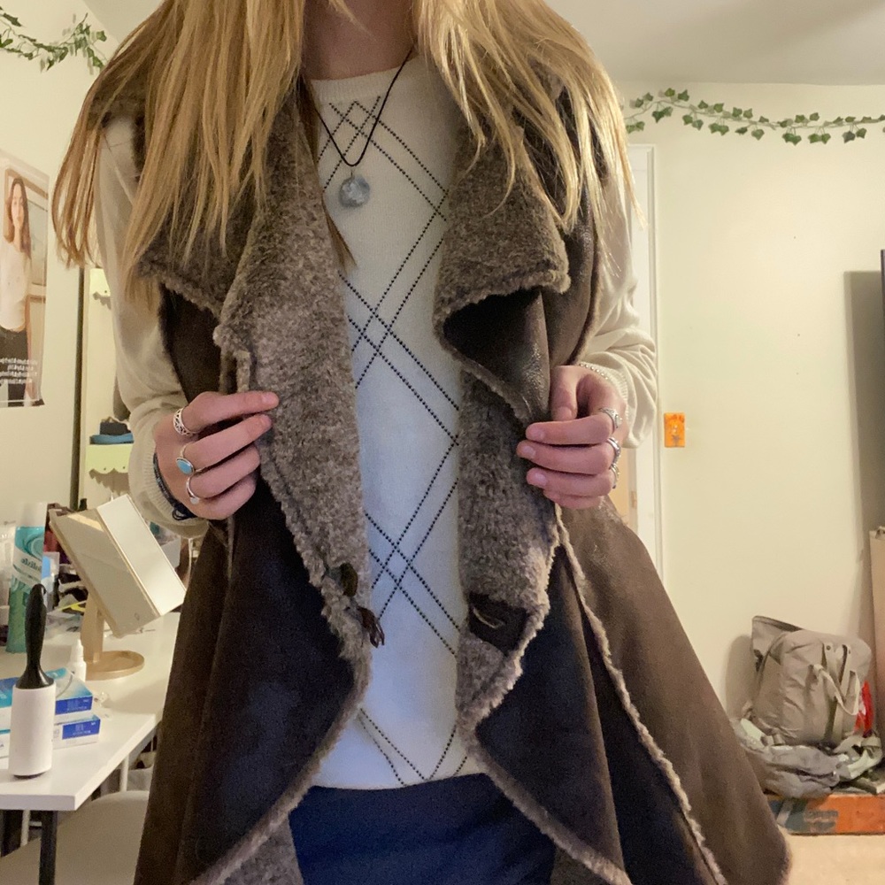 Jones New York leather and fur vest